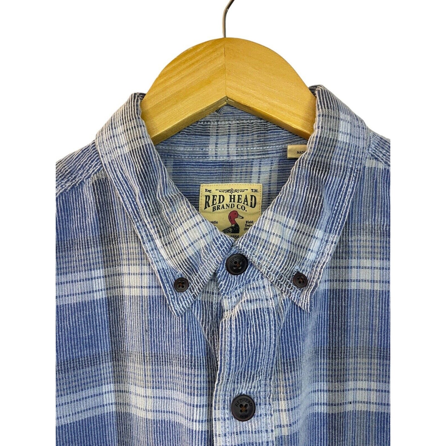 RedHead Mens Button Up L Plaid Corduroy Blue Shirt Classic Normcore Basic Cotton