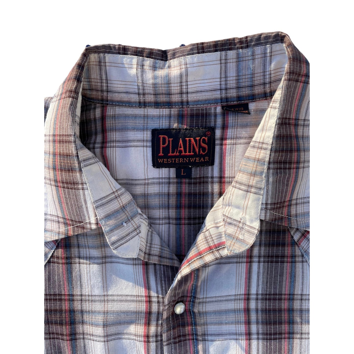 Plains Western Wear Plaid Short-sleeve Pearl Snap Large