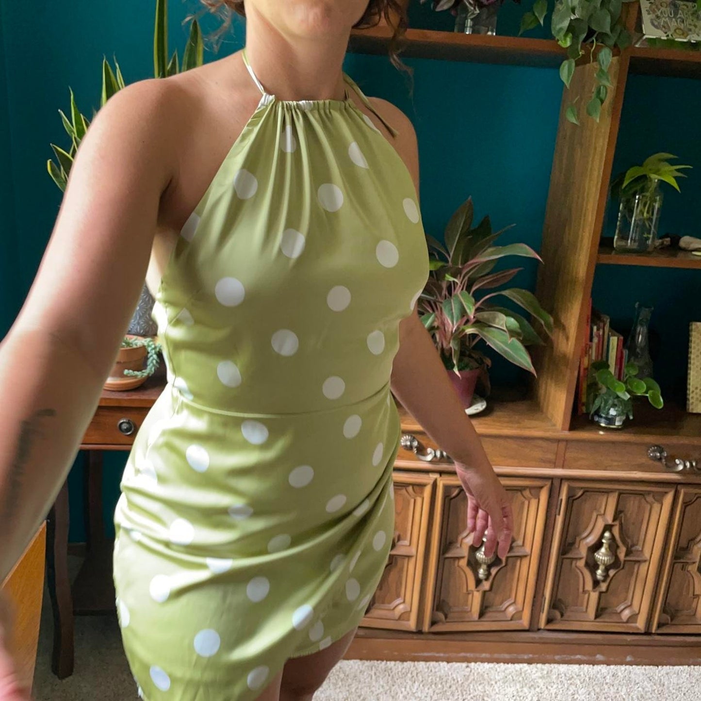 Mini Dress Small Lime Green Polkadot Mini Bodycon Lulu's