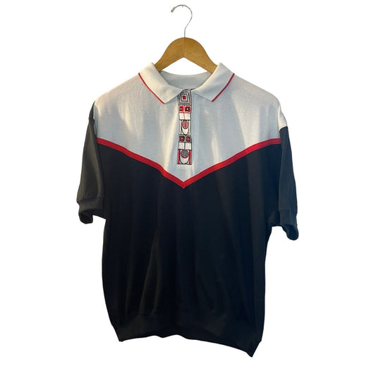 Retro Polo XL Back and White Red Geometric Accents 80s Classic Colorblock BLAST