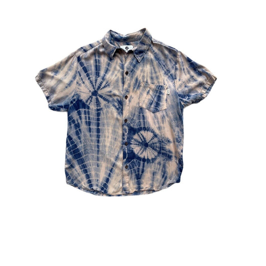 Fayettechill Tie Dye Men's Button Down Shirt Shortsleeve Cotton Natural Hippie M