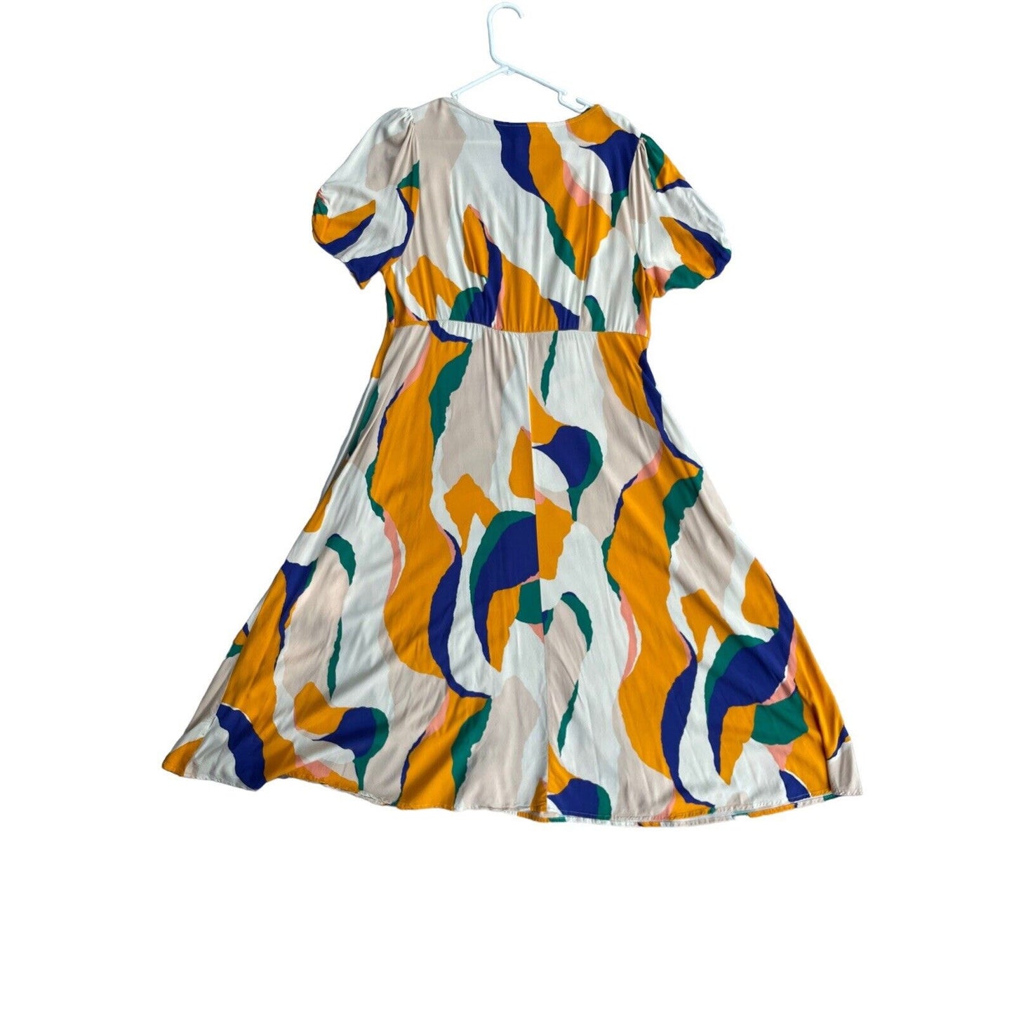 Ava & Viv XXL Abstract Colorful Button Down Midi Short Sleeve Dress ChicVneck