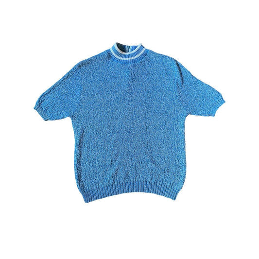 Vintage 60s Sears Heather Blue Crew Neck Shortsleeve Sweater XS Classic Retro