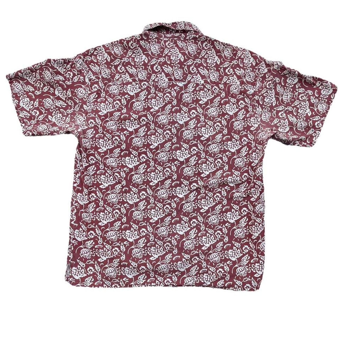 Maroon Floral Short Sleeve Button Up