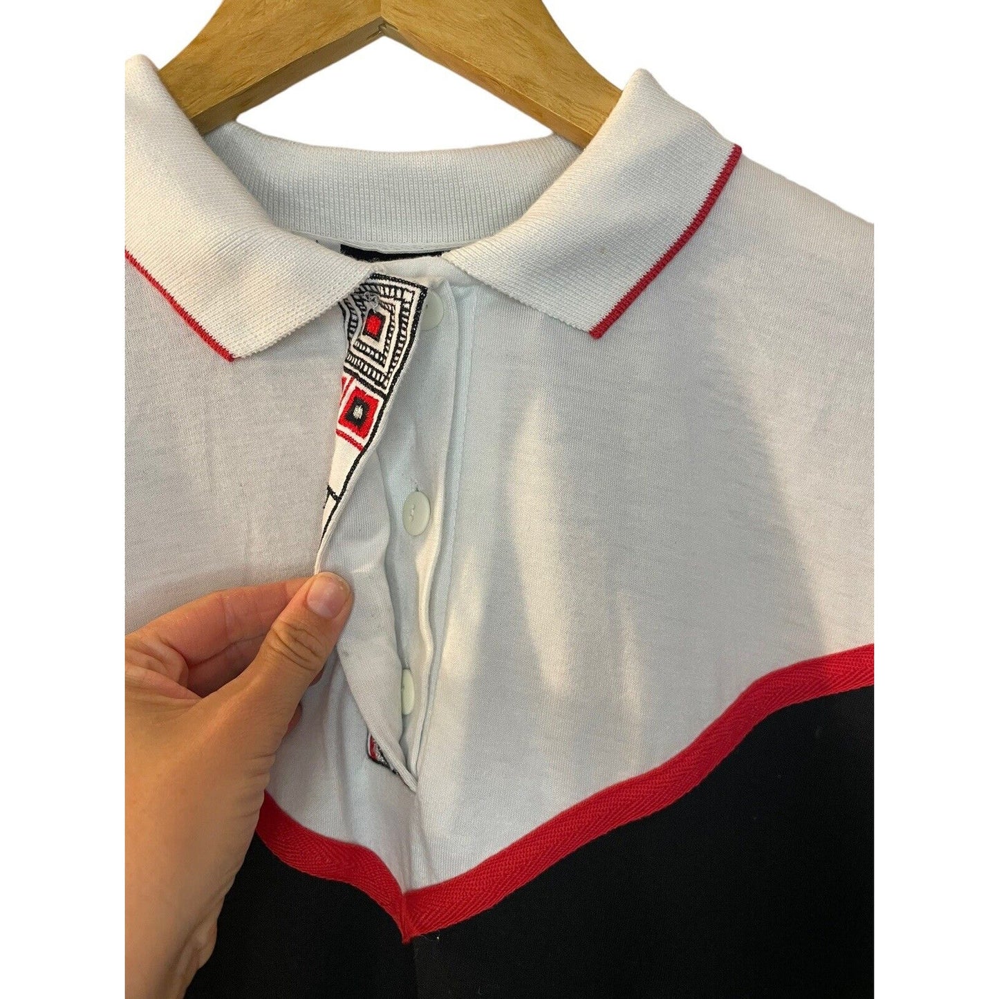 Retro Polo XL Back and White Red Geometric Accents 80s Classic Colorblock BLAST