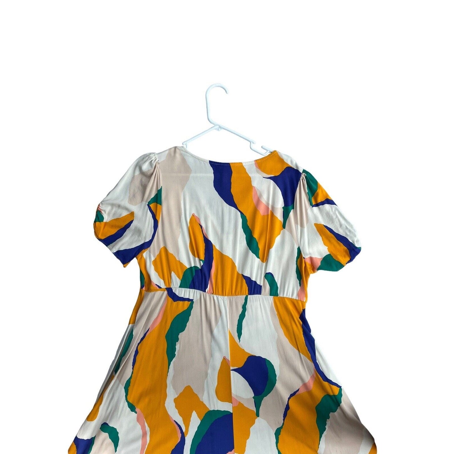 Ava & Viv XXL Abstract Colorful Button Down Midi Short Sleeve Dress ChicVneck