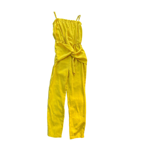 BCBGeneration Yellow Jumpsuit XS Straight Leg Spaghetti Straps Tie Waist Glam Minimalist