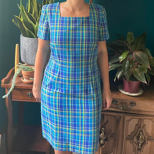 Vintage Sheath Dress Size 10 Colorful Plaid Corpcore Fitted