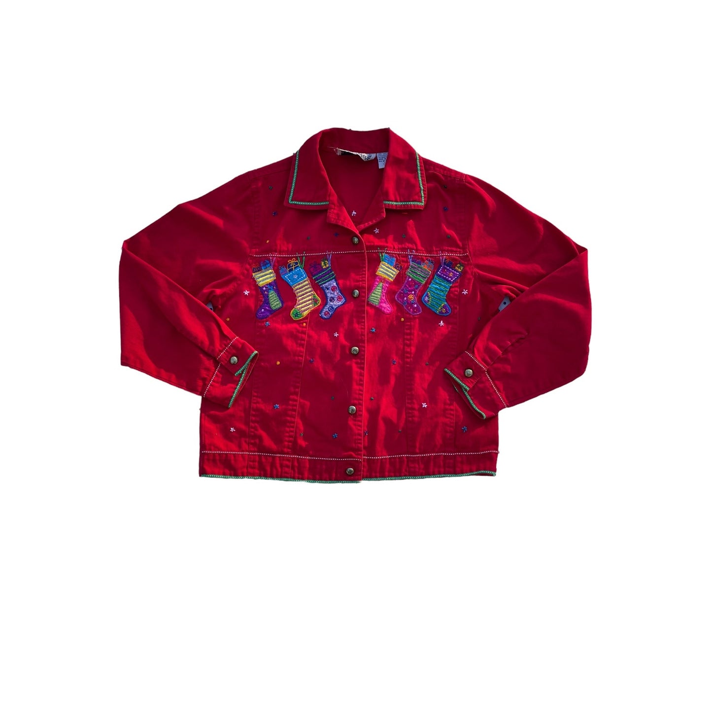 Christmas Denim Embroidered Jacket Medium