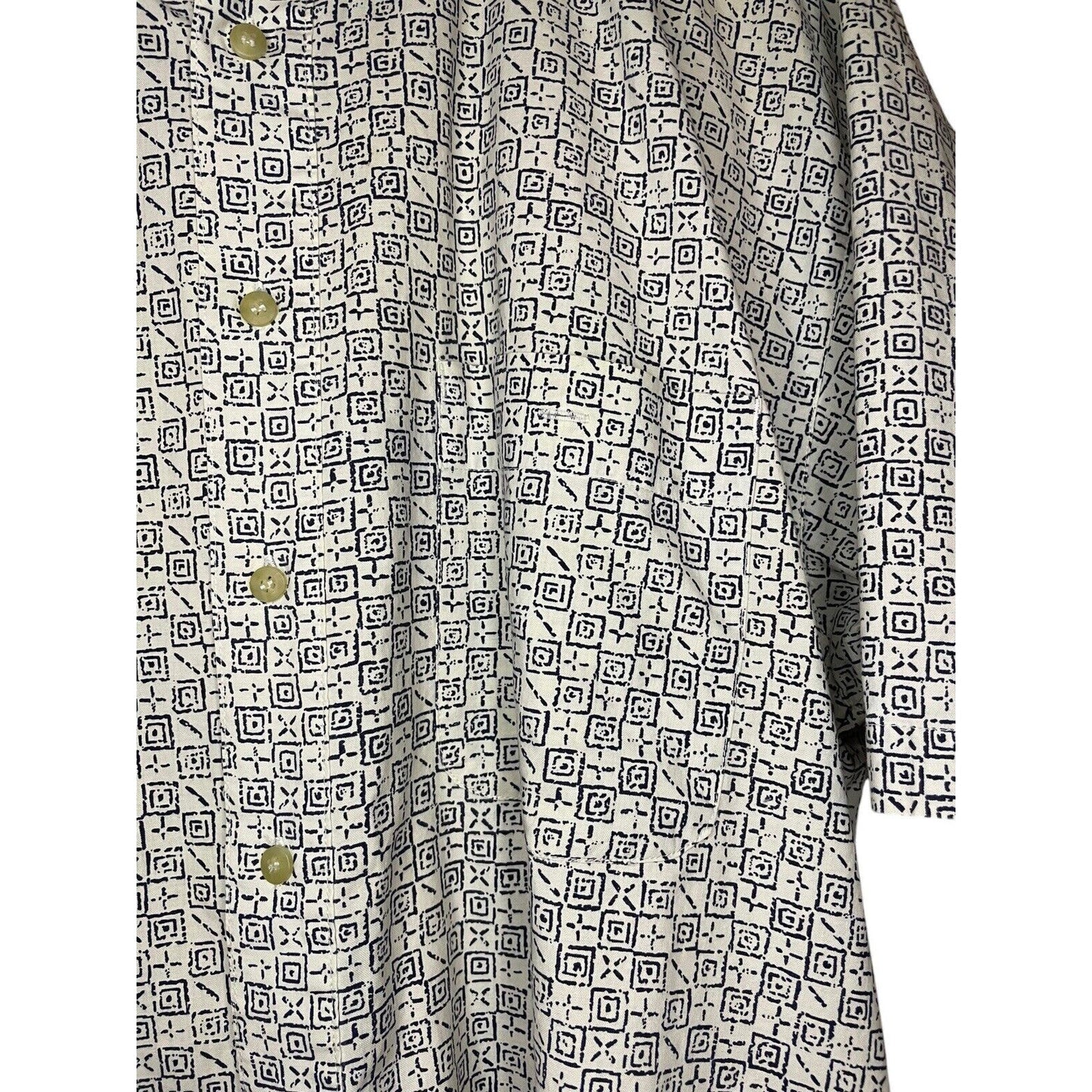 Vintage Short-Sleeve Button Up Shirt Men's Large Geometric Print 100% Cotton