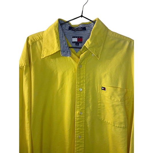 Vintage 90s Tommy Hilfiger Yellow Long Sleeve Button Up Shirt Cotton Classic